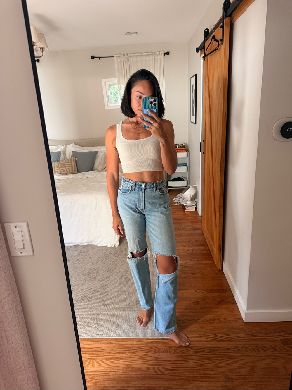 Abercrombie & Fitch Light Blue Distressed Straight-Leg Jeans